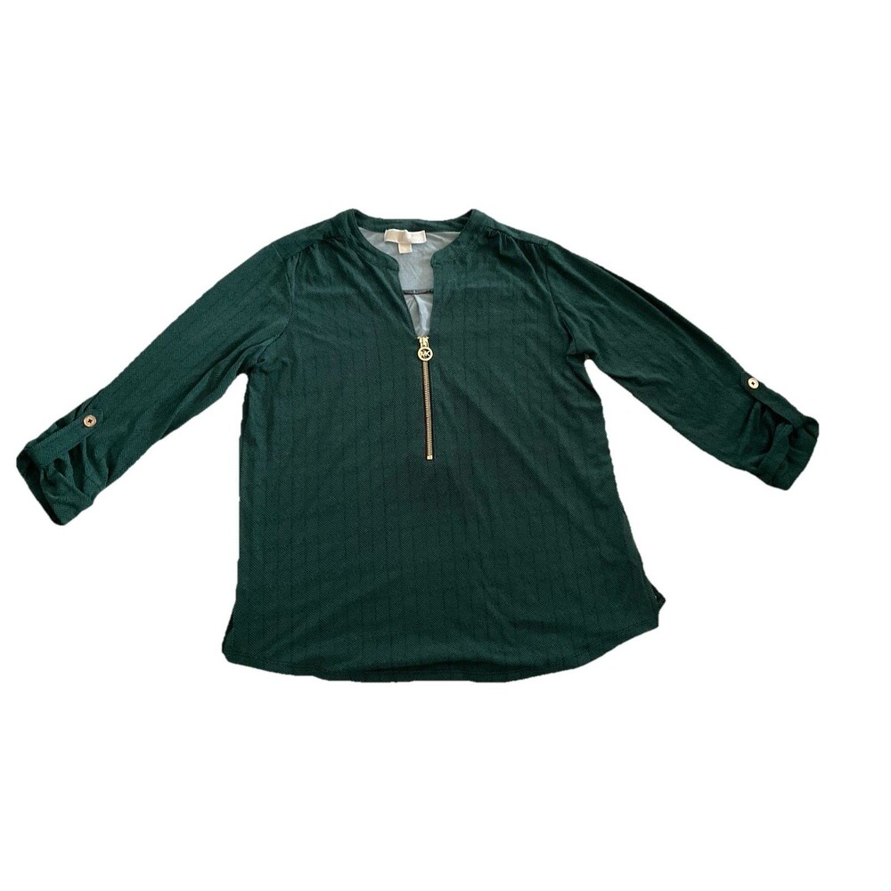 Michael Kors Top Women’s 1/4 Zip Roll Up Sleeves Size Medium Green